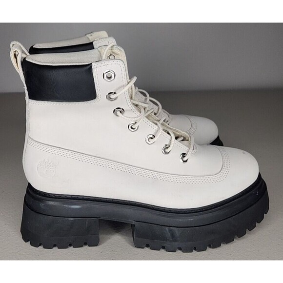 Timberland SKY 6 Inch Lace Up Platform Boots White Nubuck Size 9.5 Leather - Picture 5 of 11
